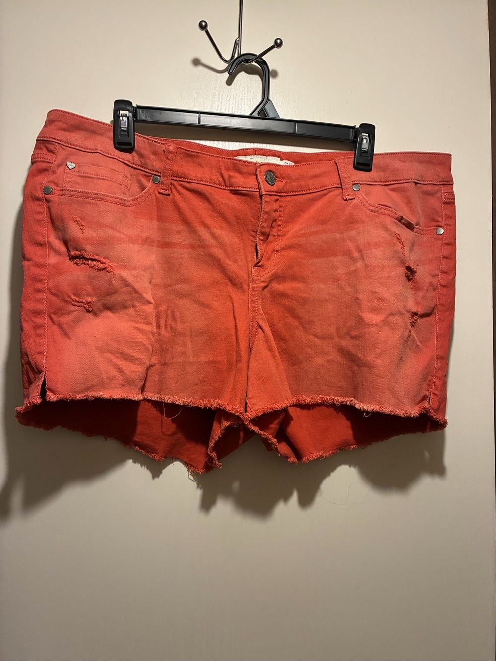 torrid Coral-Orange Distressed Denim Cutoff Shorts